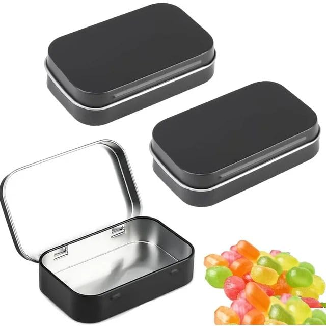 HASTHIP® Tin Box with Lids - 4 Pcs Portable Metal Small Rectangular Hinged Tins Container Small Box for Storage, Pen Drive, Candies, Chocolates, 9.5x6x2.2cm, Black HASTHIP® Tin Box with Lids - 4 Pcs Portable Metal Small Rectangular Hinged Tins Container Small Box for Storage, Pen Drive, Candies, Chocolates, 9.5x6x2.2cm, Black